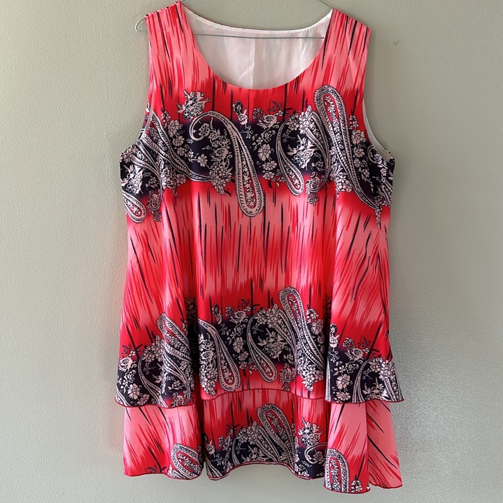 Lightweight Paisley Tank in Bright Red, Pink, Black and White 3X